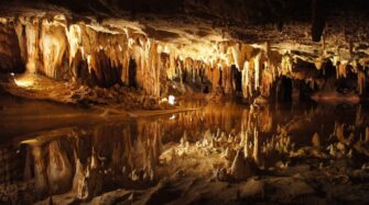 Stalactites, stalagmites and columns inside Luray Caverns in Virginia’s Shenandoah Valley