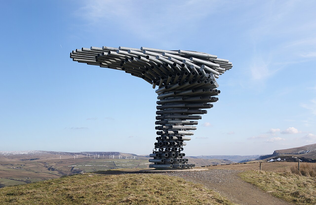 The Singing Ringing Tree, a wind-powered sculpture of stacked steel pipes near Burnley