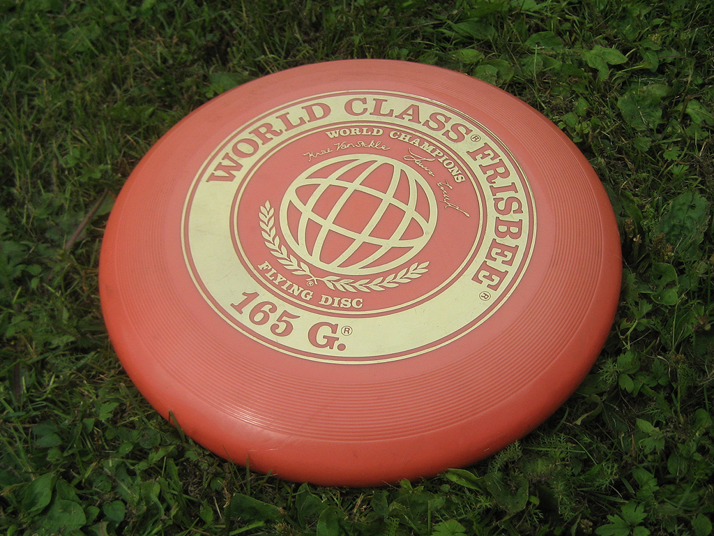 A plastic flying disc of the kind Wham-O sold as the Frisbee