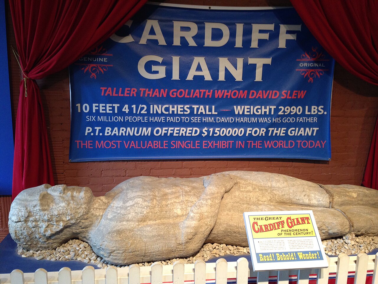 The Cardiff Giant, a 10-foot carved gypsum figure of a man passed off as a fossil