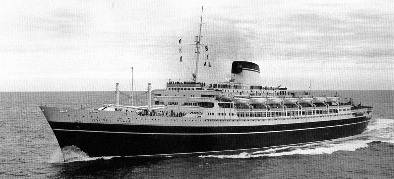The Italian ocean liner SS Andrea Doria, which sank after a collision in 1956