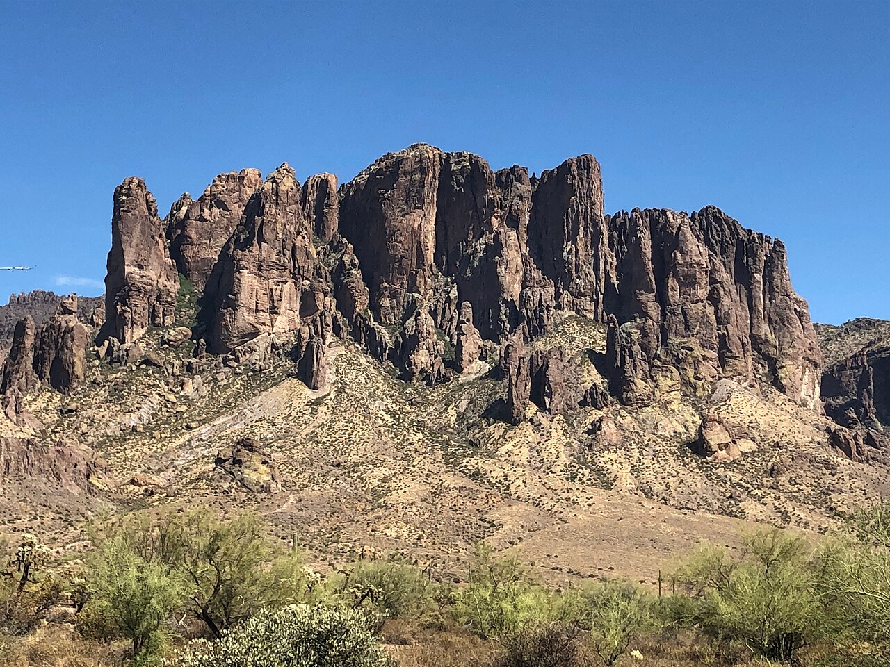 The jagged desert peaks of the Superstition Mountains east of Phoenix, Arizona