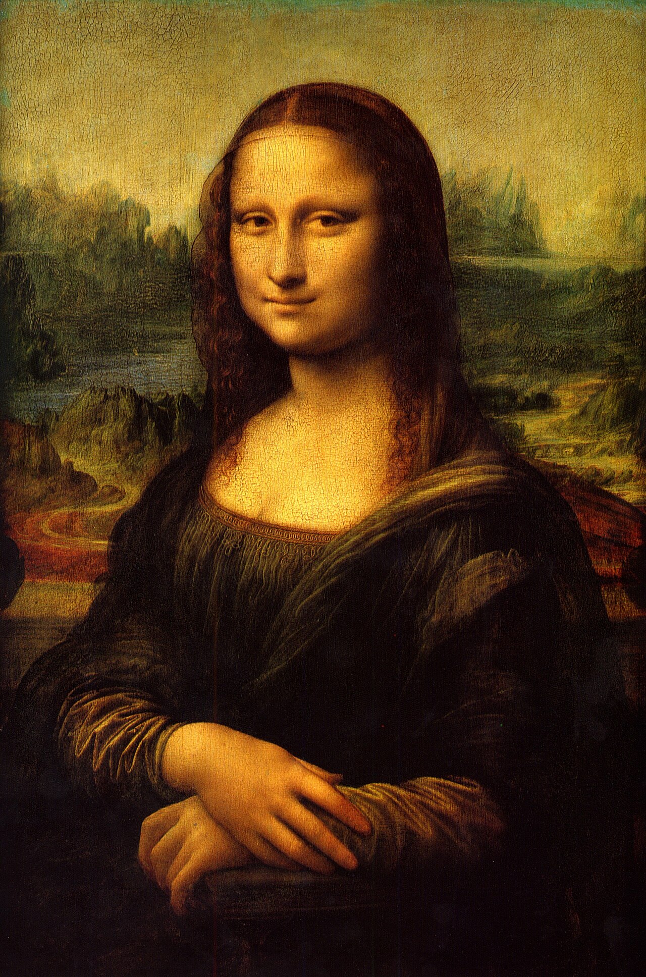 Leonardo da Vinci’s Mona Lisa, a portrait of a seated woman with folded hands