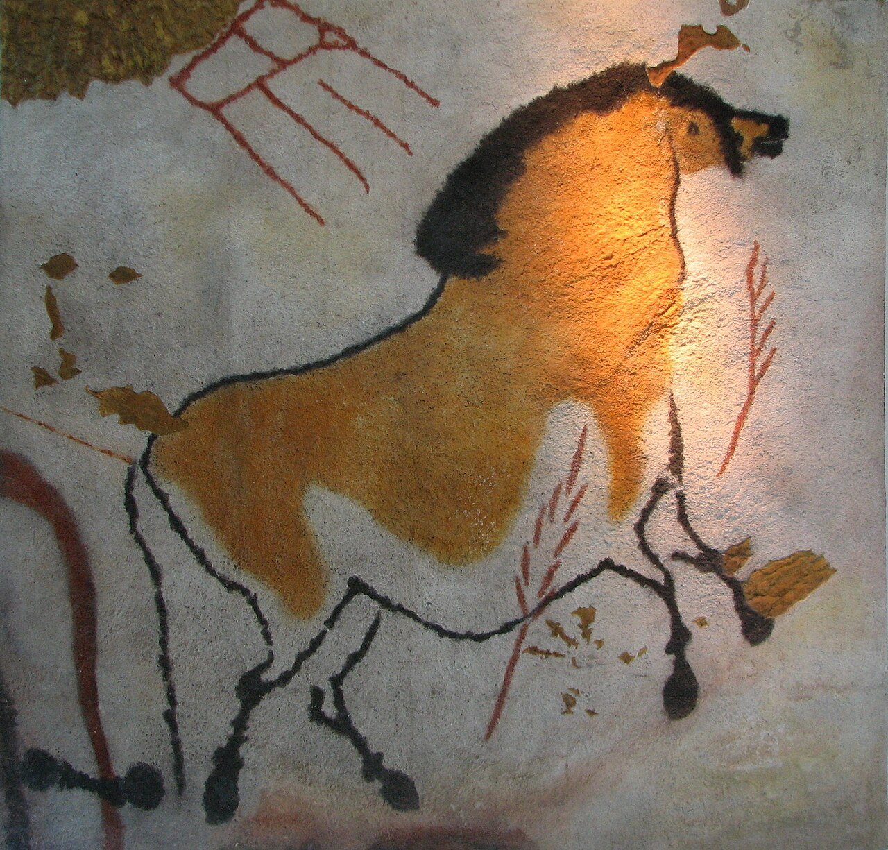 A replica of a prehistoric painting of a horse from the Lascaux cave in France