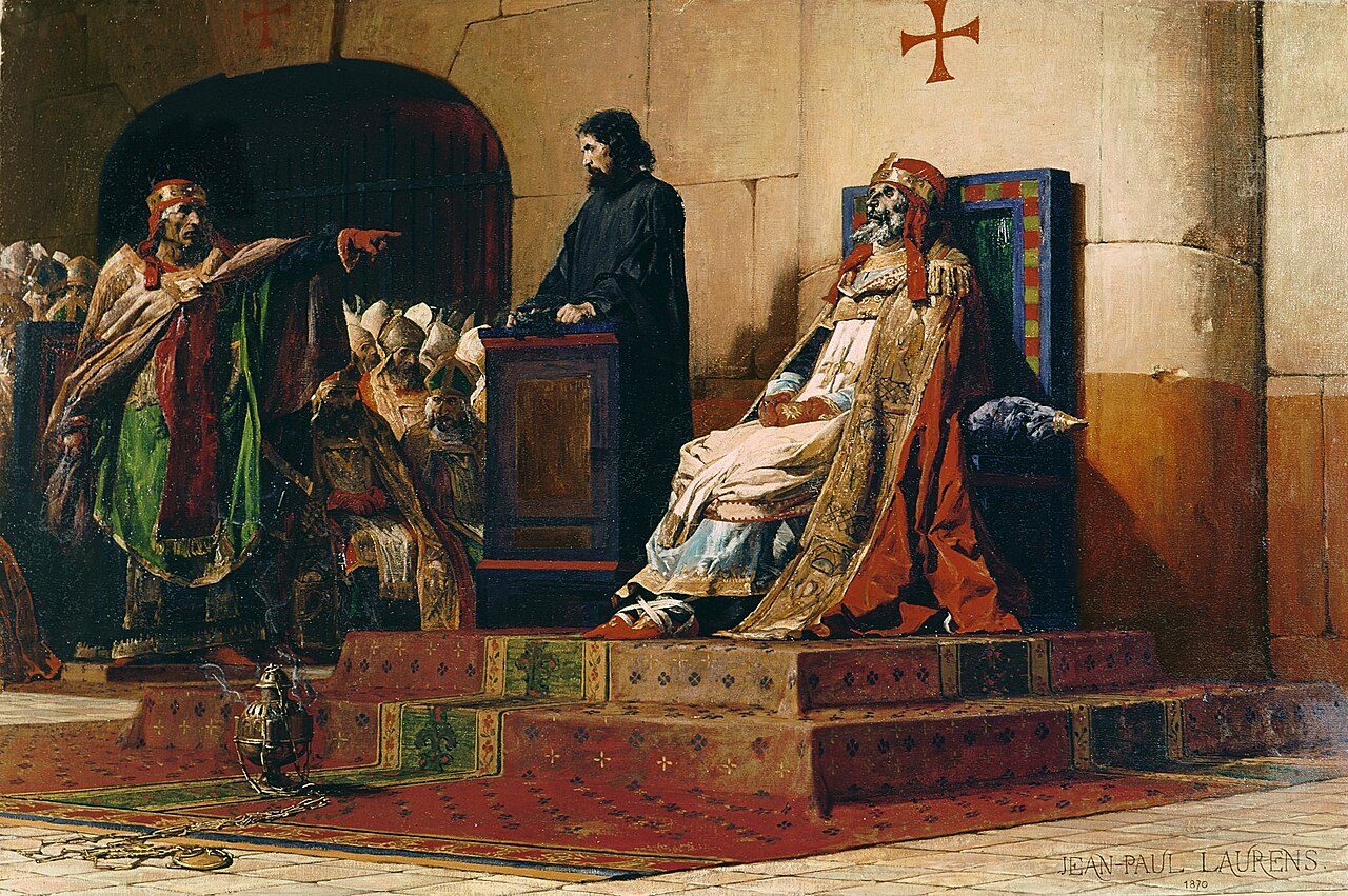 A painting showing a dead pope’s corpse placed on trial before a church council
