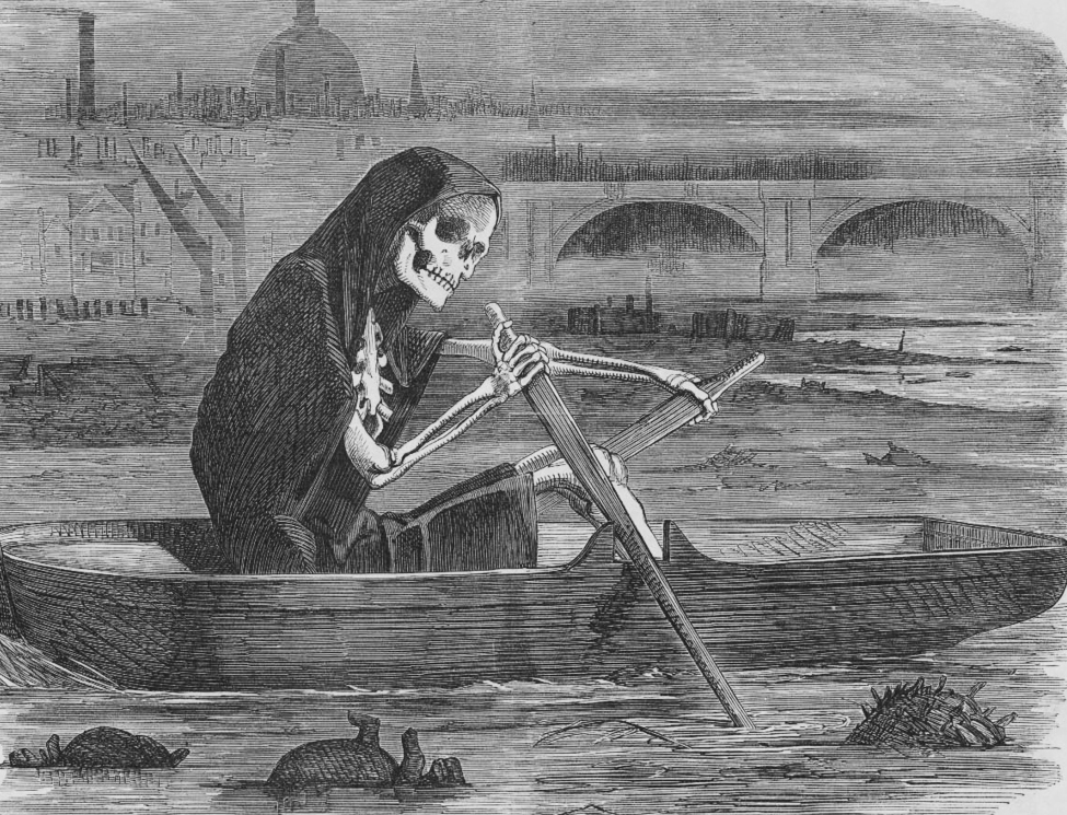 A Victorian illustration satirizing the filthy, polluted state of the River Thames in London
