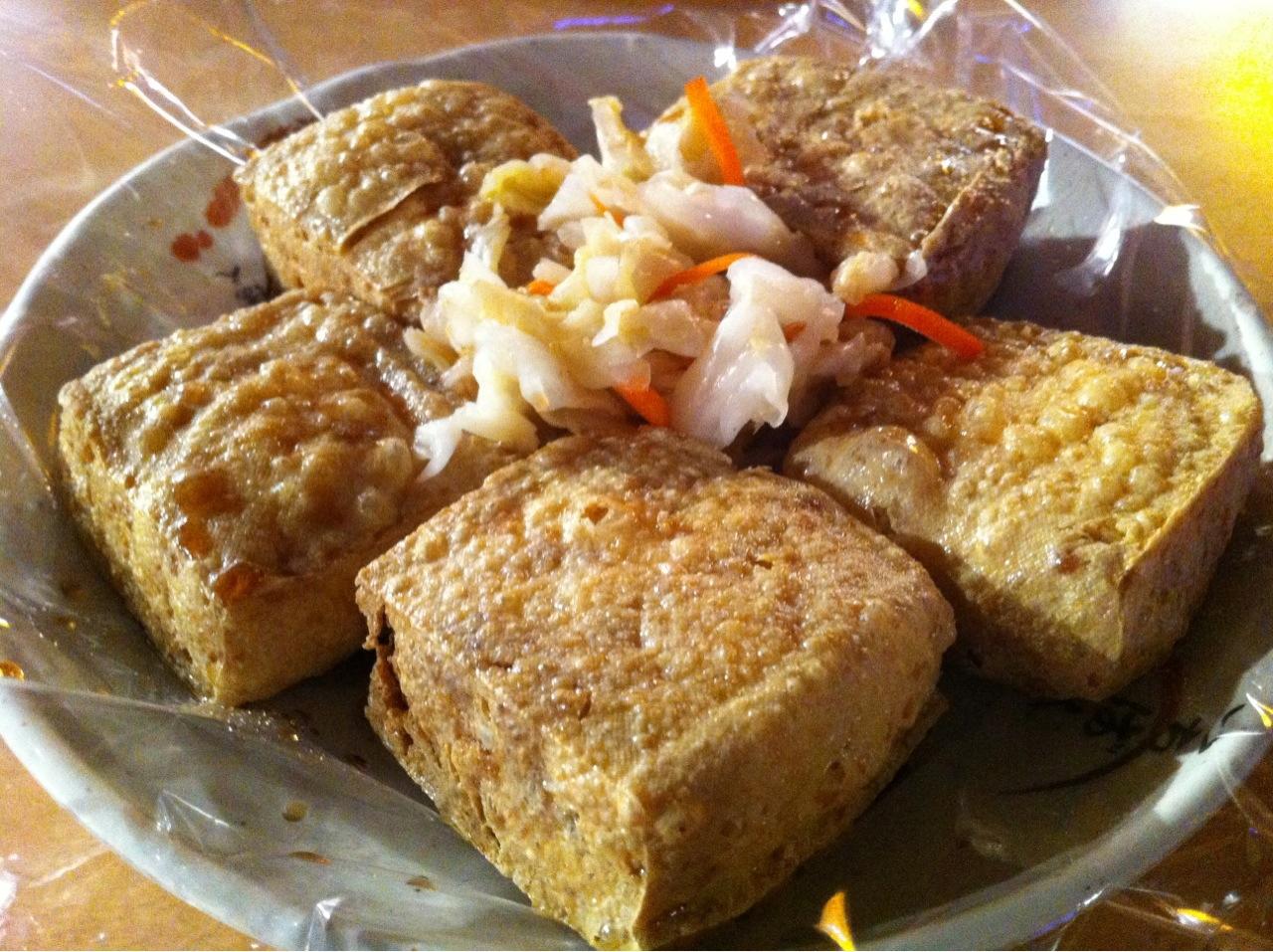 Stinky tofu, a fermented bean curd snack sold across Taiwan and China